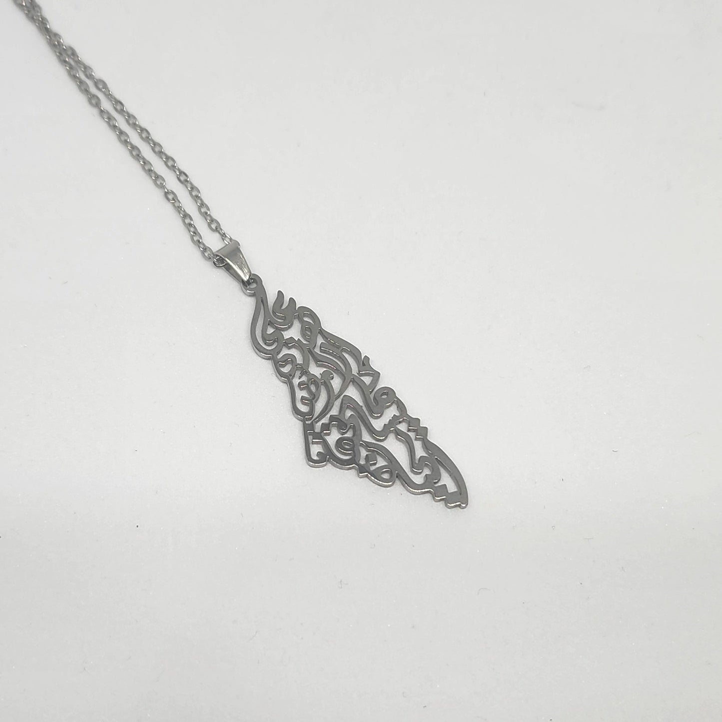 Palestine Map Arabic Necklace - Stainless Steel